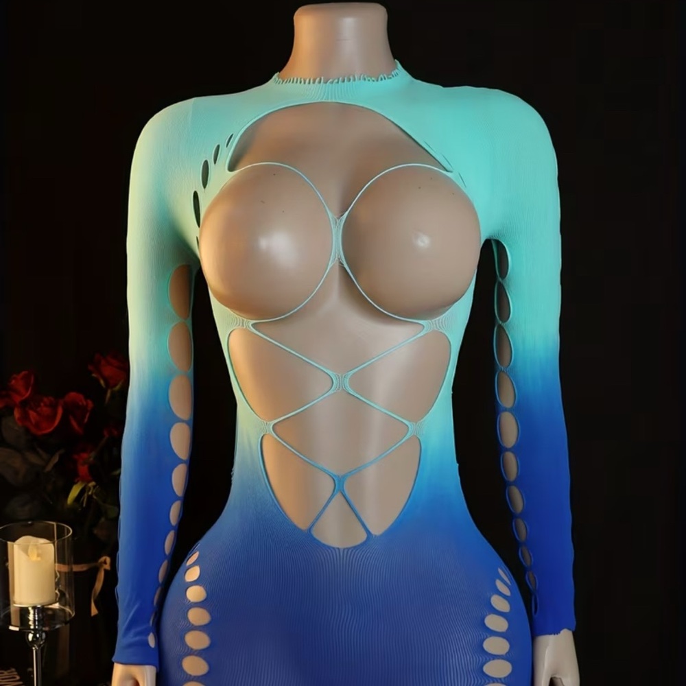Cutout Ombre Bodycon Dress in Aqua to Royal Blue